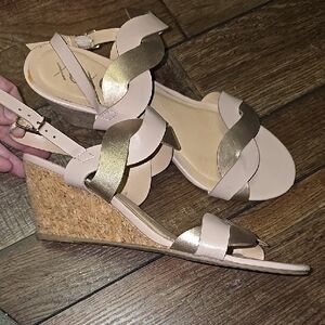 Elegant Beige/Pink and Rose GOLD Wedge Sandals